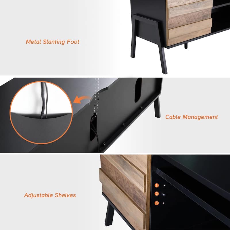 Mid-Century Modern TV Stand for 55"/65"/75" TV Console with LED Light