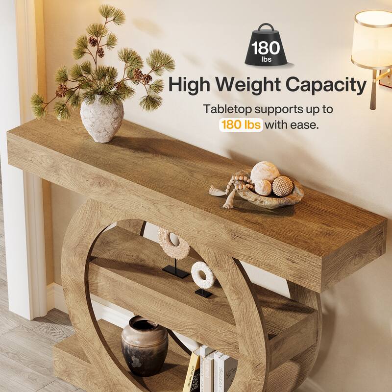 Industrial Brown 3-Tier Wood Console Table Sofa Tables for Entryway