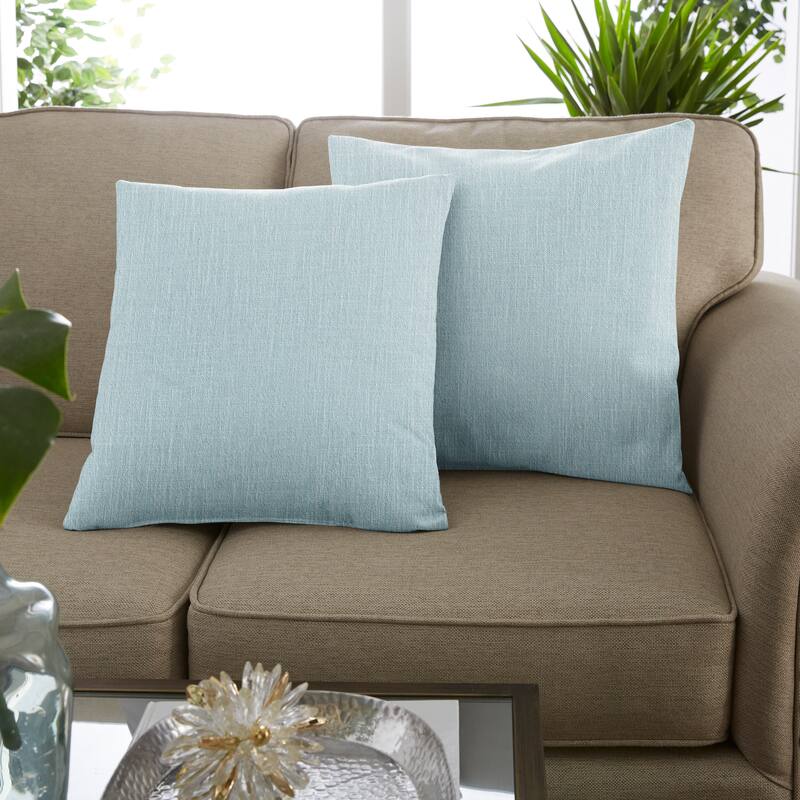 Sorra Home Linen Texture Pillows (Set of 2) - 20 in H x 20 in W x 6 in D - Light blue