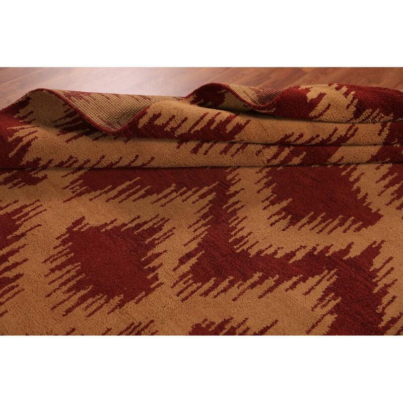 Hand Knotted Oriental 100% Wool Carpet Modern Geometric Red Moroccan Area Rug - 11' 8'' X 8' 11''