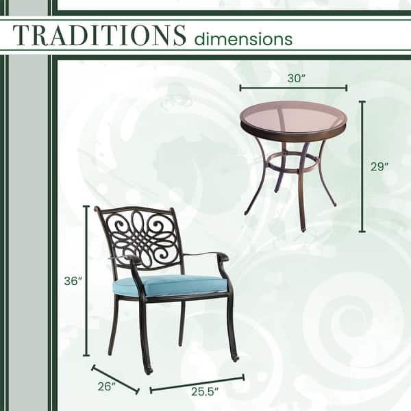 Shop Hanover Traditions 3 Piece Bistro Set In Blue With 30 In Glass Top Table Overstock 20289328