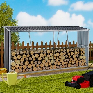 11 ft. W x 3 ft. D Firewood Rack with Roof, Log Holder and Storage ...