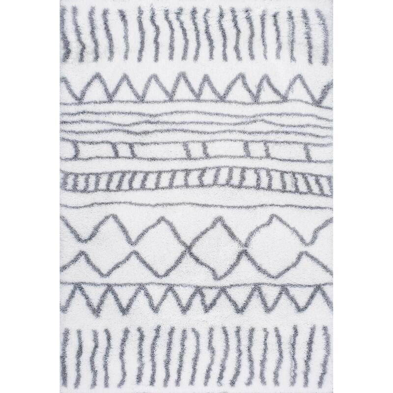 Nuloom Cloudy Shag Moroccan Geometric Grey Rug