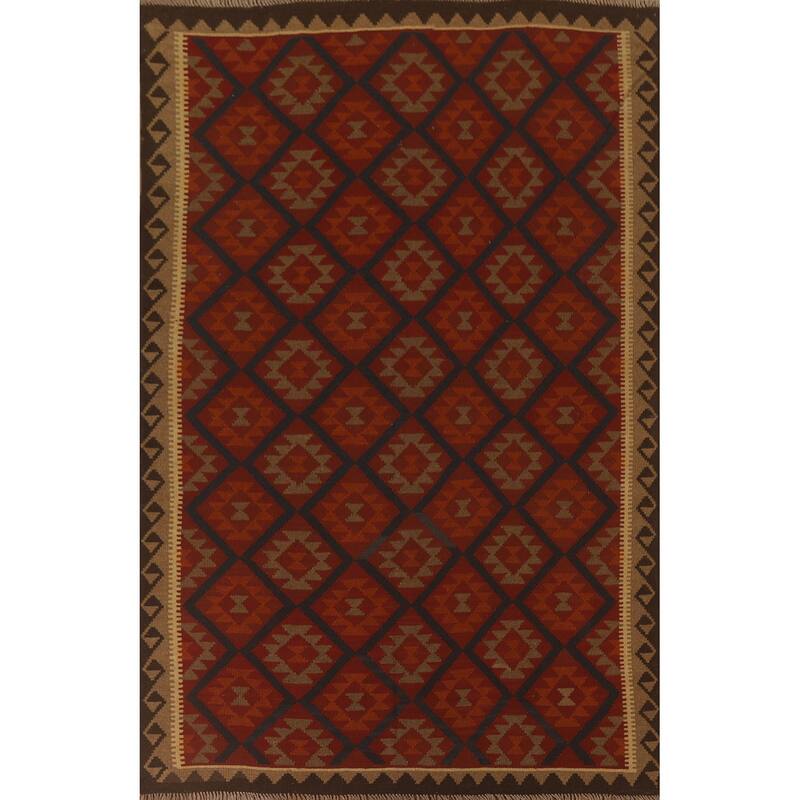 Hand Woven Oriental 100% Wool Carpet Southwestern Geometric Multi-Colored Kilim Area Rug - 9' 5'' X 6' 9''