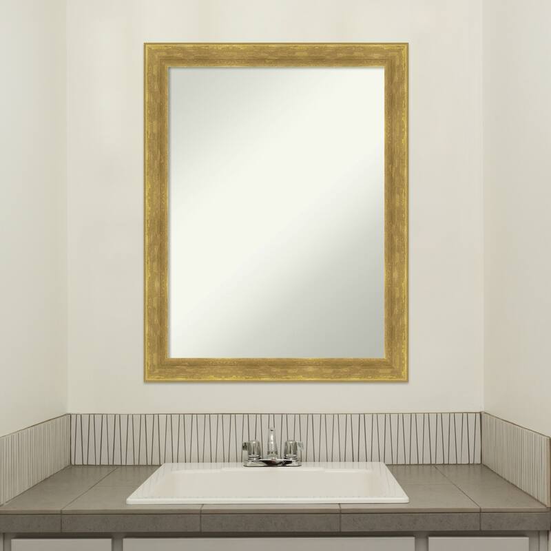Angled Non-Beveled Wood Framed Bathroom Vanity Wall Mirror