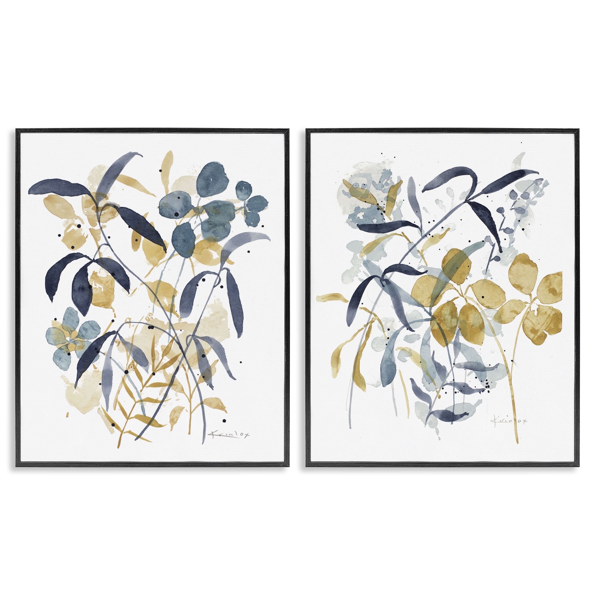 Stupell Whimsy Watercolor Botanicals Framed Giclee Art Design By Krinlox (Set of 2)