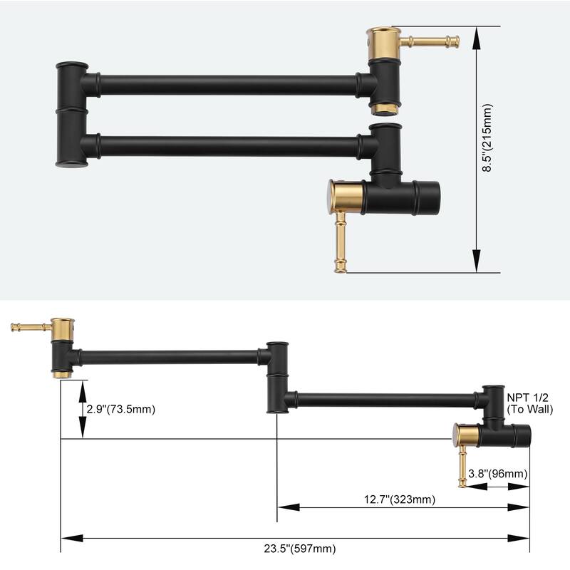 WOWOW 23.5-inch Wall Mount Pot Filler with Double Handle
