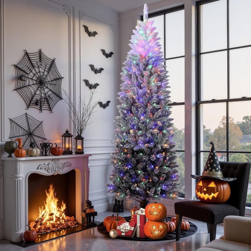 Prelit Black Gradient Snow Flocked Christmas Tree, Xmas Tree - N/A