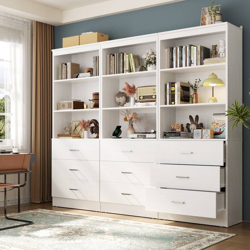 23.6" W Closet System with 3 Wooden Drawers and Storage Shelves, 2FT Sturdy Walk-in Organizer Storage Unit - White - Set of 3 (70.8'' W)
