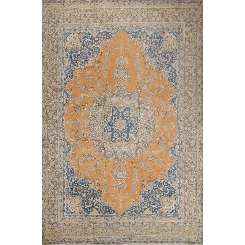 Hand Knotted Oriental 100% Wool Carpet Traditional Floral Oranges & Rust Mashad Area Rug - 12' 3'' X 9' 5''