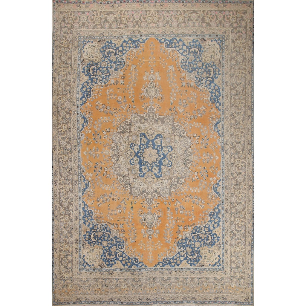 Hand Knotted Oriental 100% Wool Carpet Traditional Floral Oranges & Rust Mashad Area Rug - 12' 3'' X 9' 5''