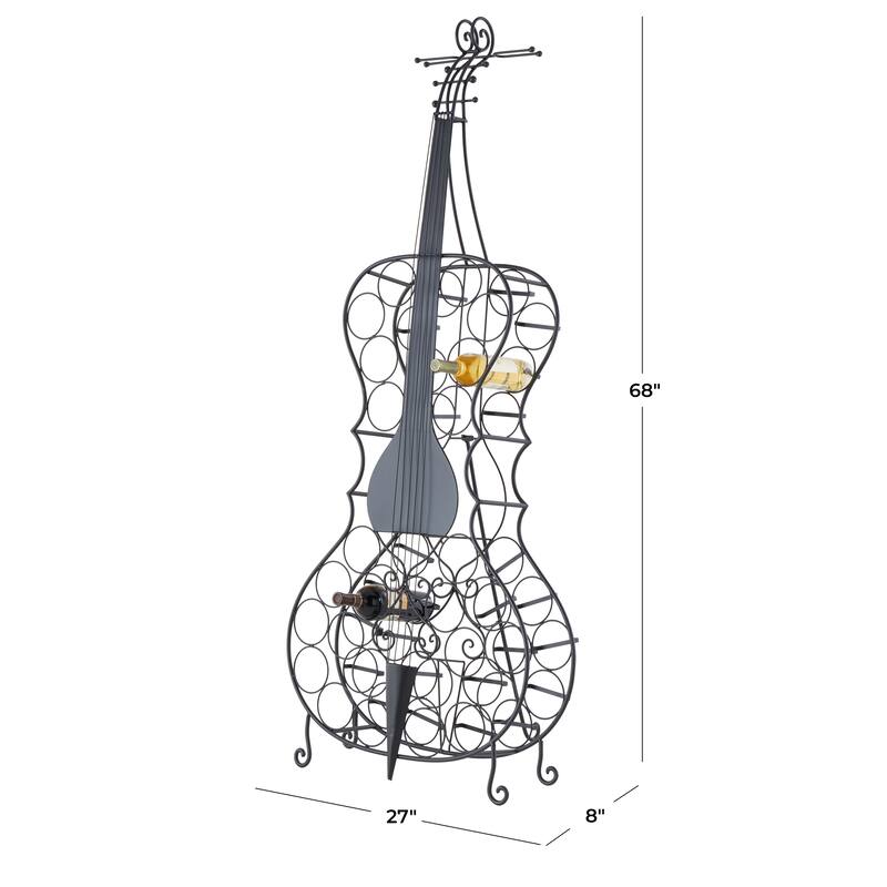 Metal Cello 26 Bottle Standing Wine Rack - Black - Roche River Decor - 27"W, 68"H
