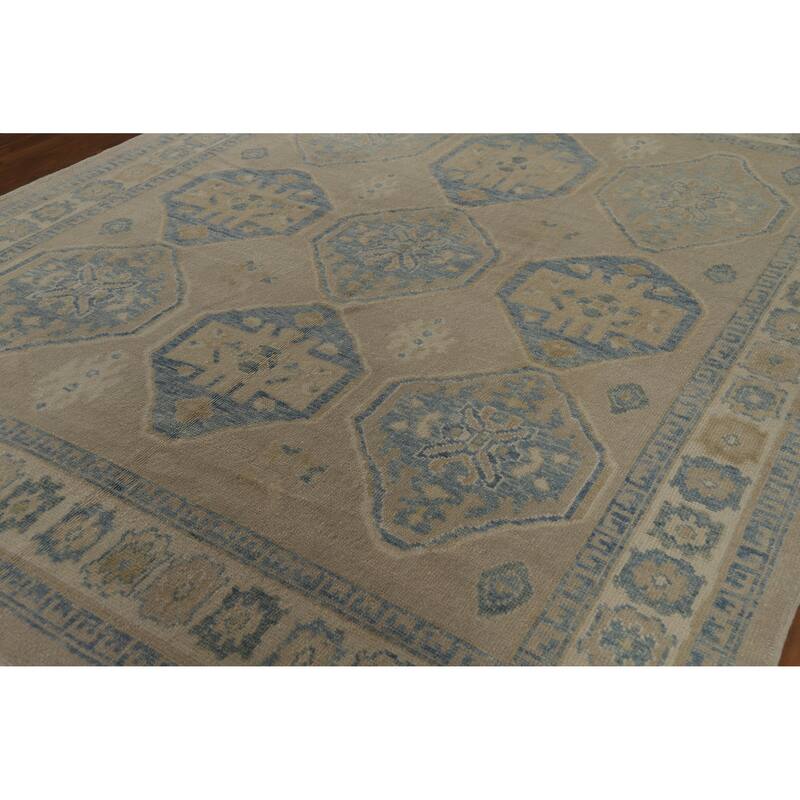 Hand Knotted Oriental 100% Wool Carpet Transitional All-Over Beige & Ivories Oushak Area Rug - 10' 6'' X 8' 2''