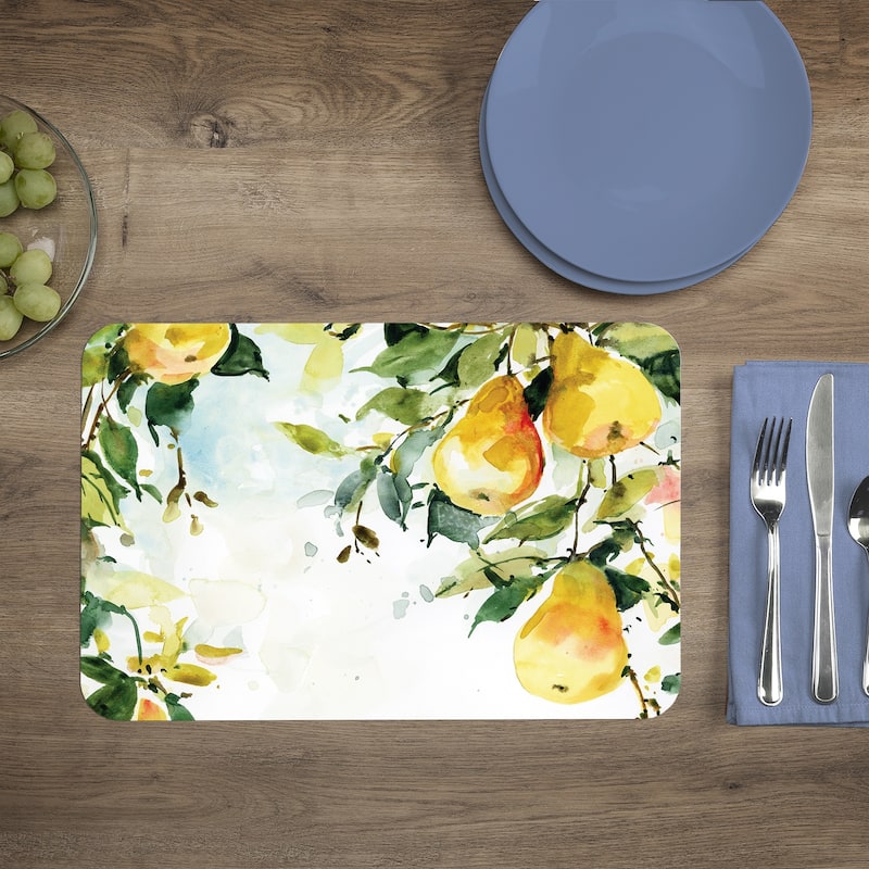 Reversible Wipe-clean Counterart Placemats Set of 4 - Watercolor Fruit