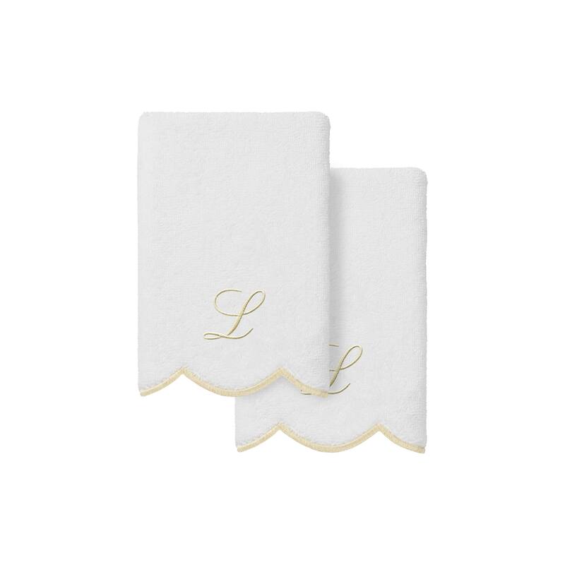 Authentic Hotel and Spa 100% Turkish Cotton Beige ADORNIA Scallop Personalized 2 Piece Fingertip Towel Set - 2 Fingertip Towels - L