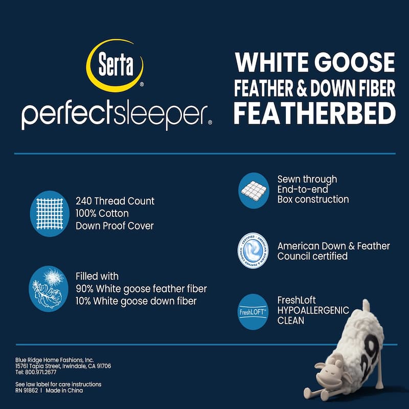Serta White Goose Feather And Down Fiber Featherbed
