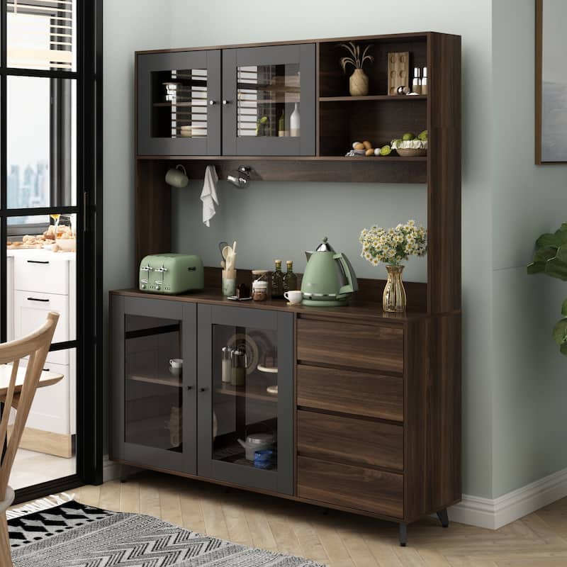 63"W 74.8"W Buffet with Hutch, Freestanding Kitchen Pantry