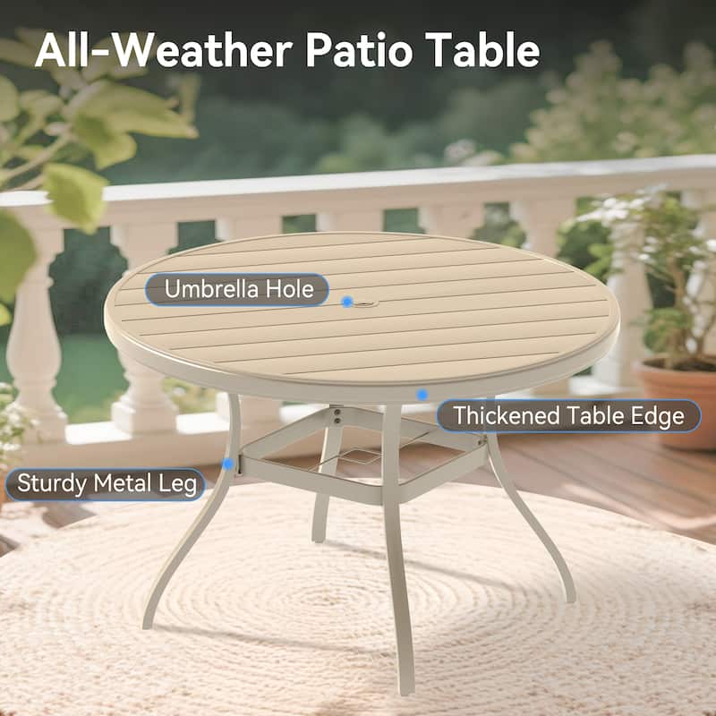5-Piece Outdoor Dining Set‌ – Includes 4 Stackable Chairs & 40.6" Round Metal Table.