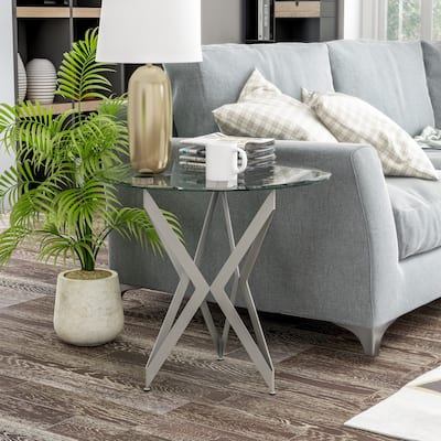 Alma Modern 24-inch Metal Round Glass Top Side Table by Furniture of America