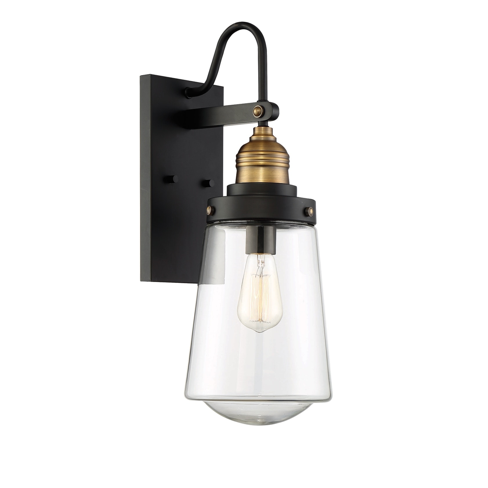 Macauley 1-Light Outdoor Wall Lantern in Vintage Black with Warm Brass