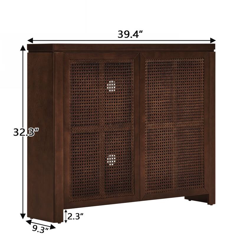 Mid Century Modern Rattan Sideboard Buffet Cabinet with 2 Outlet Holes