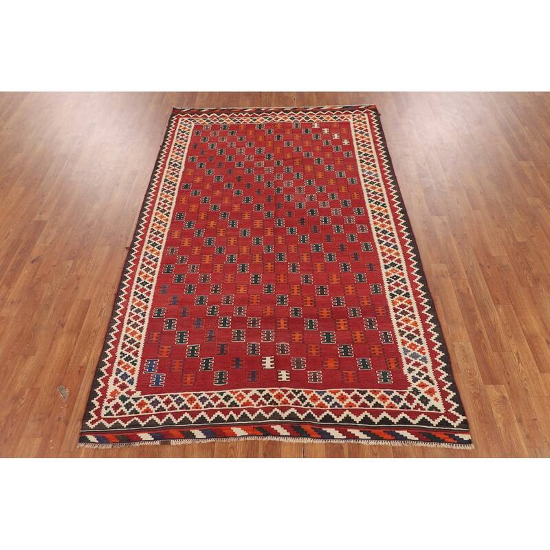 Kilim Qashqai Persian Vintage Rug Hand-Woven Wool Carpet - 5'0"x 7'9"