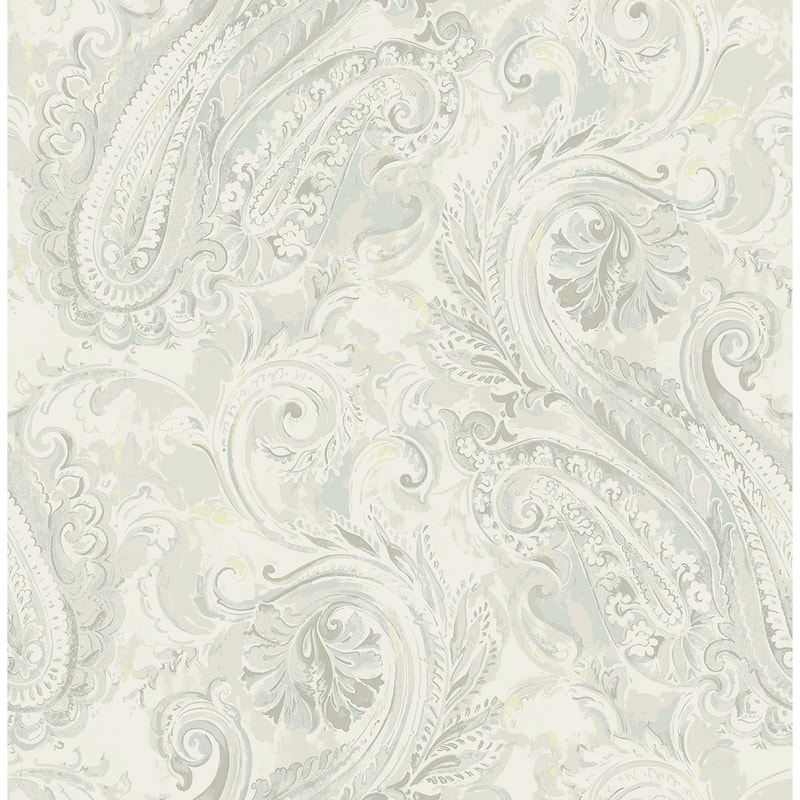 Seabrook Designs Valentina Paisley Unpasted Wallpaper - 20.5 in. W x 33 ft. L - Metallic Pearl & Blue Mist