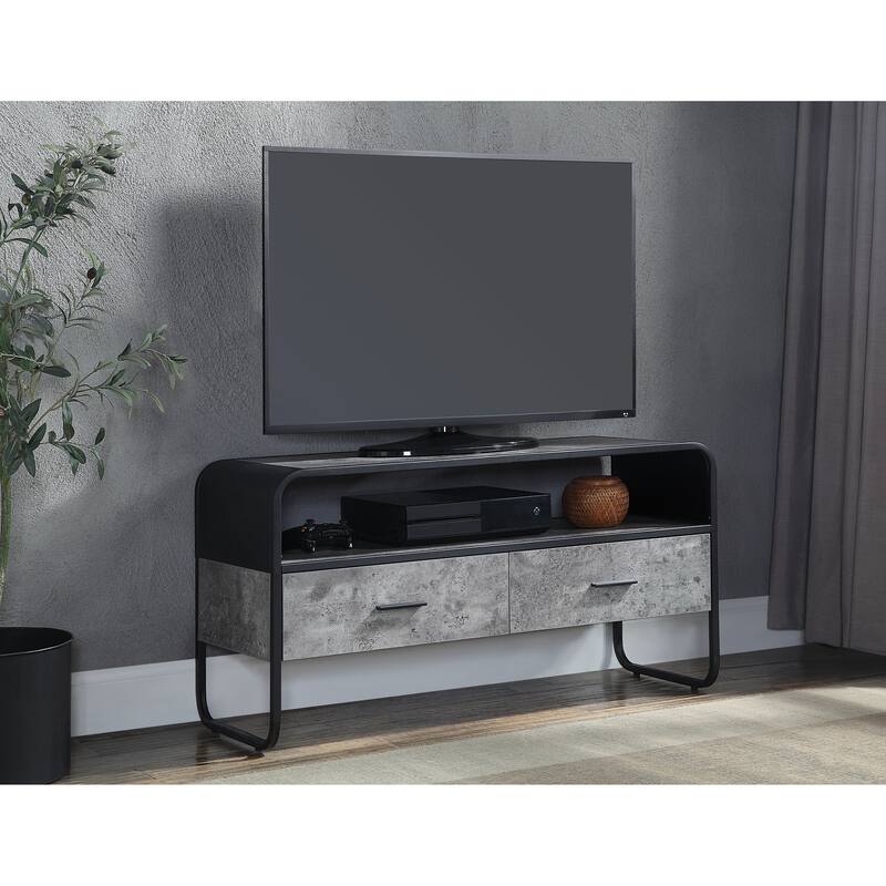 Raziela Concrete Gray & Black Finish TV Stand