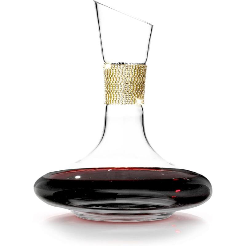 Berkware Red Wine Decanter - Large Wide Base Decanter with Sparkling Rhinestone - Gold