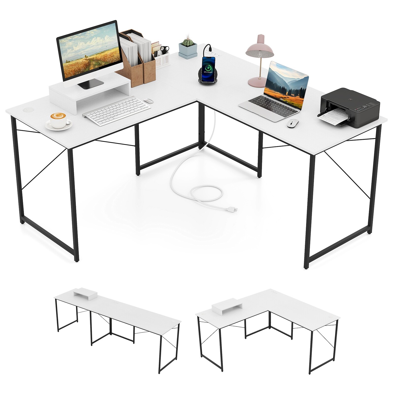 Gymax 95'' L-Shaped Reversible Computer Desk 2-Person Long Table