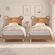 preview thumbnail 1 of 9, Javlergo Twin Size Upholstered Platform Bed Frame with Bear Ears Headboard and Light, Kids Bed Set of 2 Brown