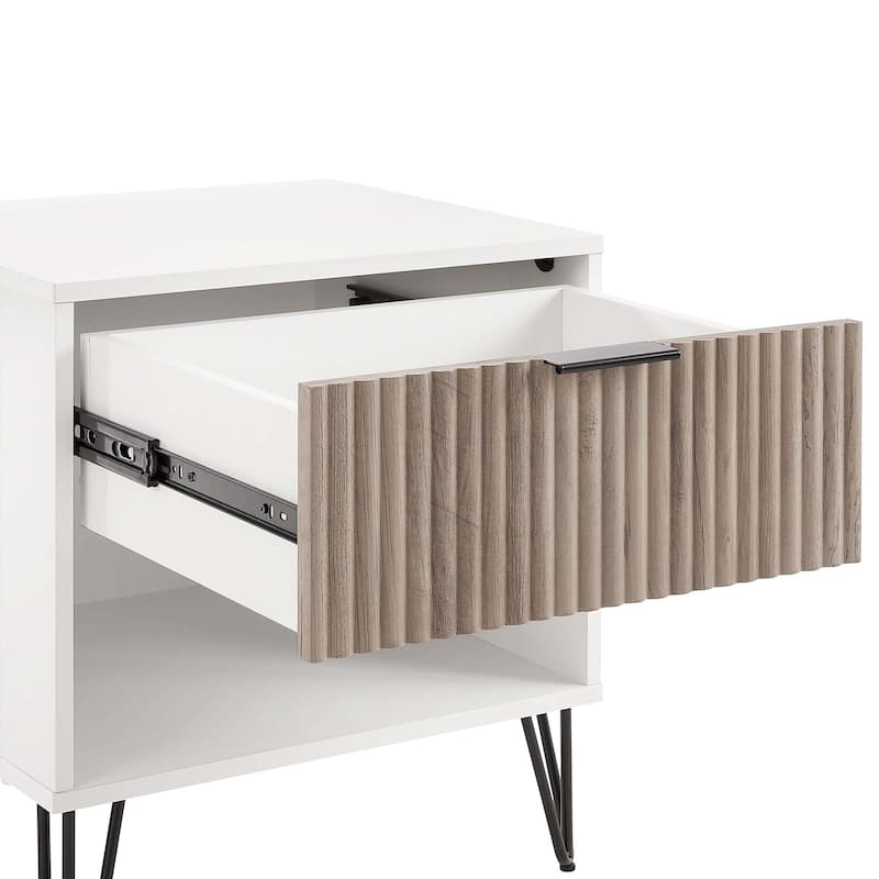 20" Fluted Nightstand with 1 Drawer and Metal Legs Modern Design