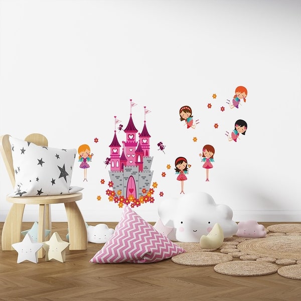 slide 2 of 7, Walplus Angel Castle Flower Wall Sticker Girl Room Nursery Decor Decal
