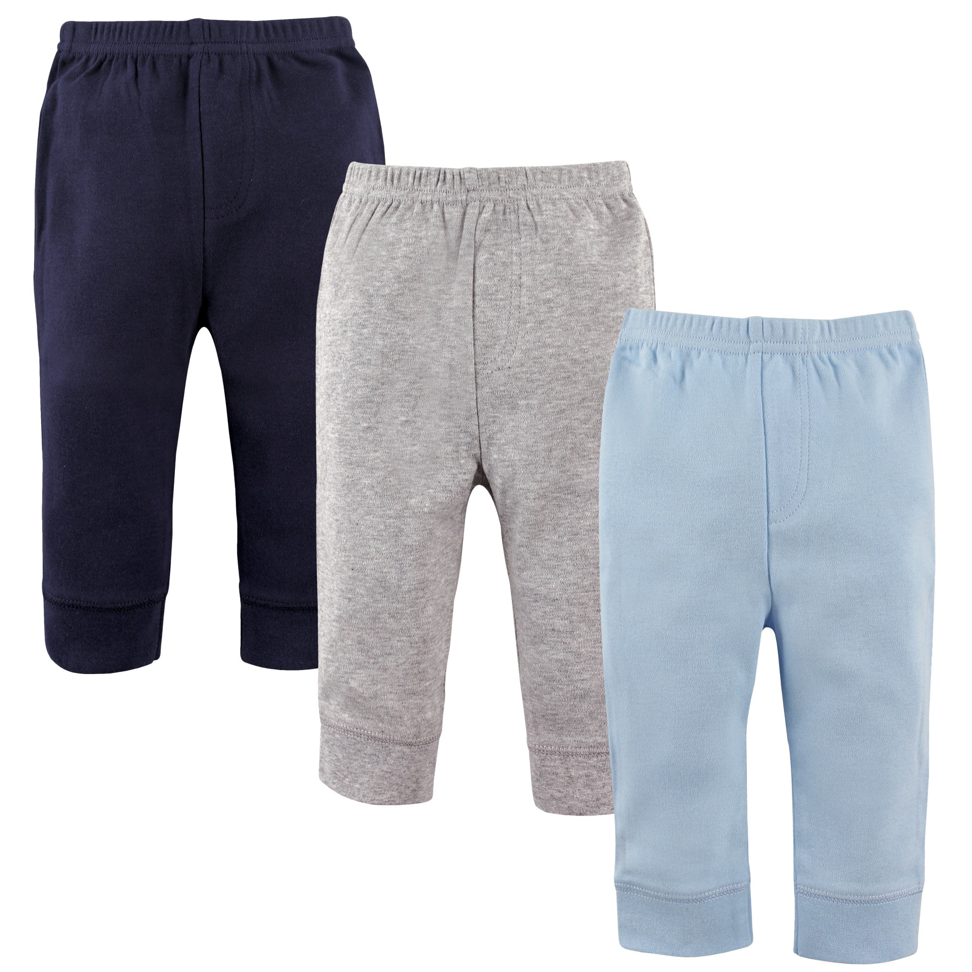 Luvable Friends Baby Boy Cotton Pants 3pk, Blue Gray