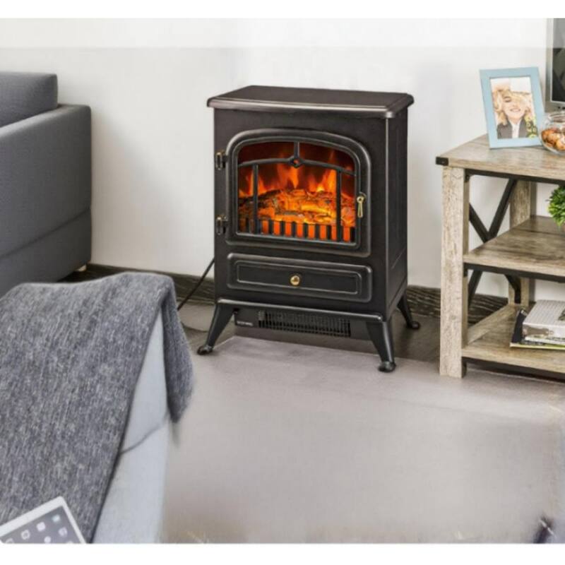 16.3" Electric Fireplace Stove, Freestanding Portable Fireplace Heater - Black