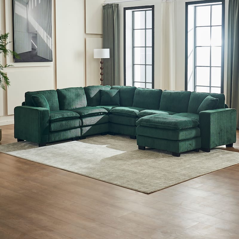 Modern Corduroy Sofa with Spring Supported Cushions and Pillows and Wood Frame for Living Room and Guest Room