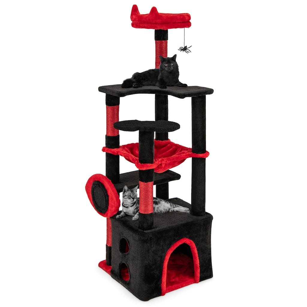 Black and Red Gothic Cat Tree Tower with Condo Perch Hammock and Scratching Posts - 52"