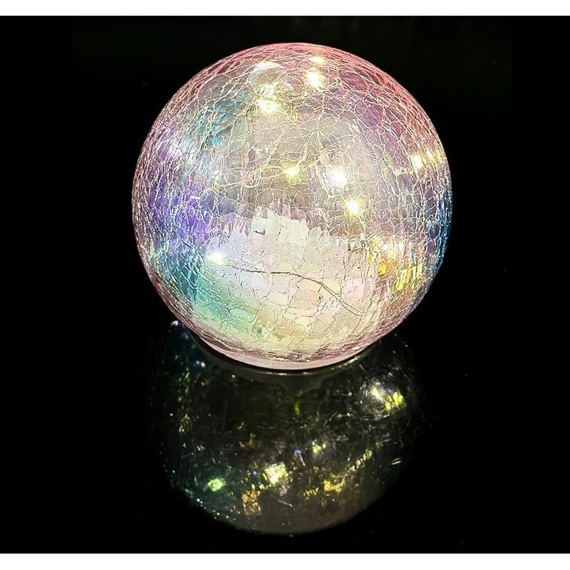 Crackle Glass LED Globe Light, Gold Mercury Orb Lamp for Christmas Decor, Table Centerpiece, Gift
