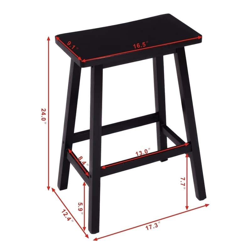Rectangle Pine Wood Saddle Seat Bar Stool Black (Set of 2)