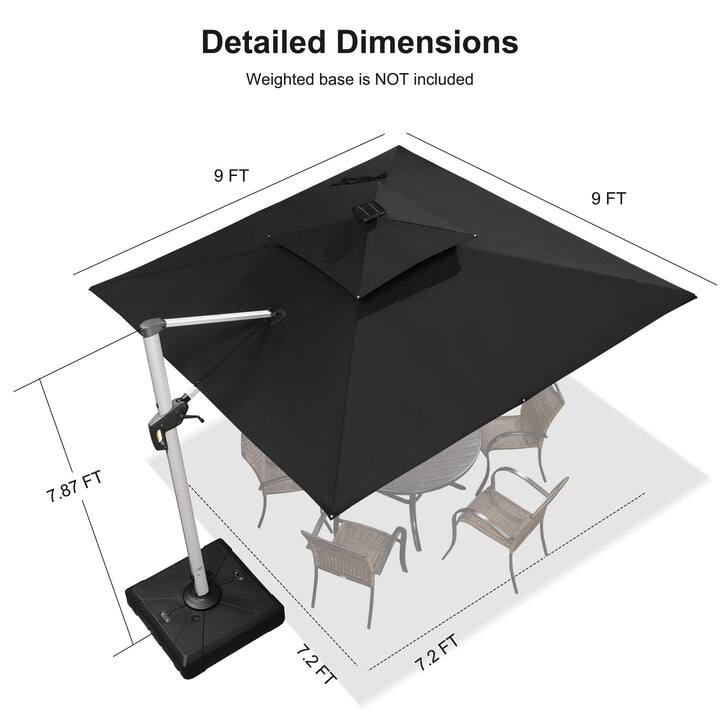 PURPLE LEAF 9/10/11 ft Square 09x12 ft Rectangle Double Top LED Patio Cantilever Umbrella with Base