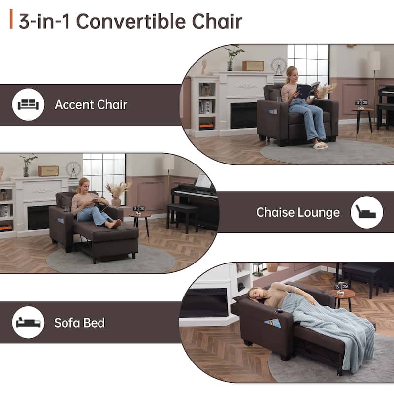 Futon Chair Bed Convertible Chair 3-in-1 Pull Out Sleeper Chair Beds for Living Room