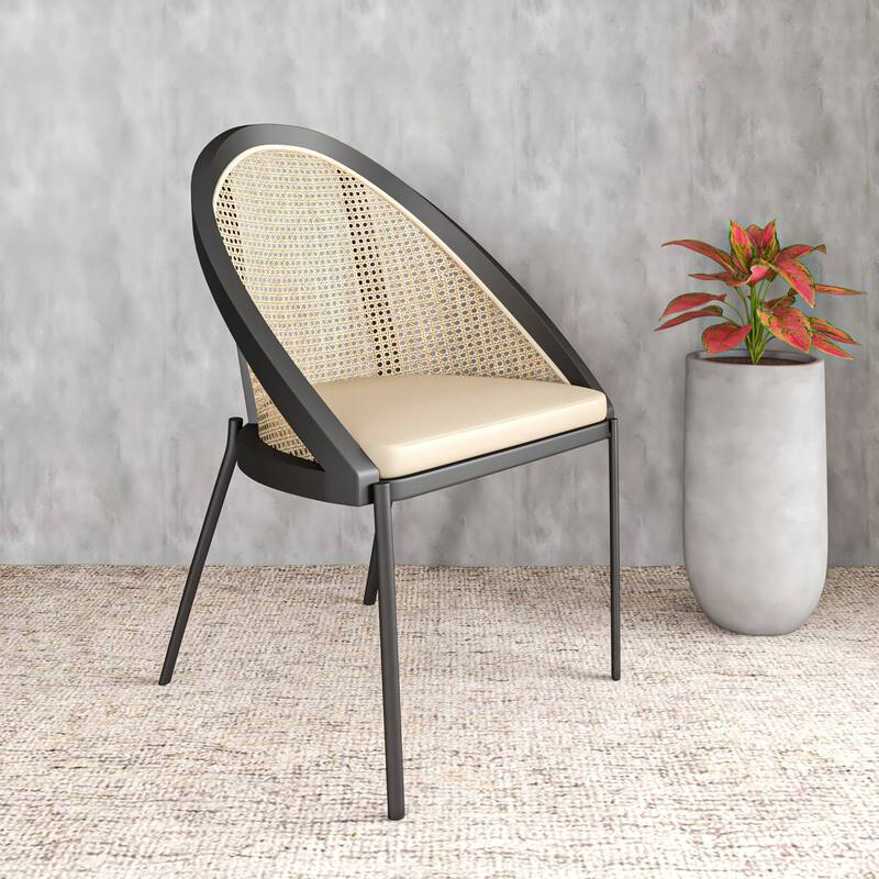 Urbane Modern Stylish Dining Chair with Vinyl Fabric Seat and Wicker Back for Dining Room & Kitchen, Set of 4