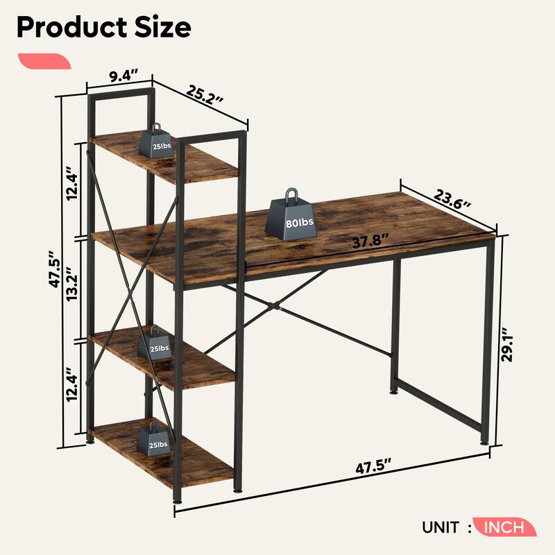 Computer Desk Home Office Computer Desk with 4 Shelves & Hooks