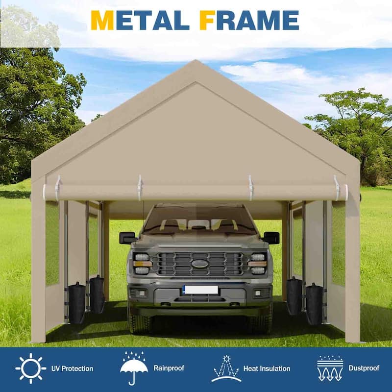 Futzca 12x20 ft Carport Canopy, Waterproof Outdoor Shelter with Sandbags