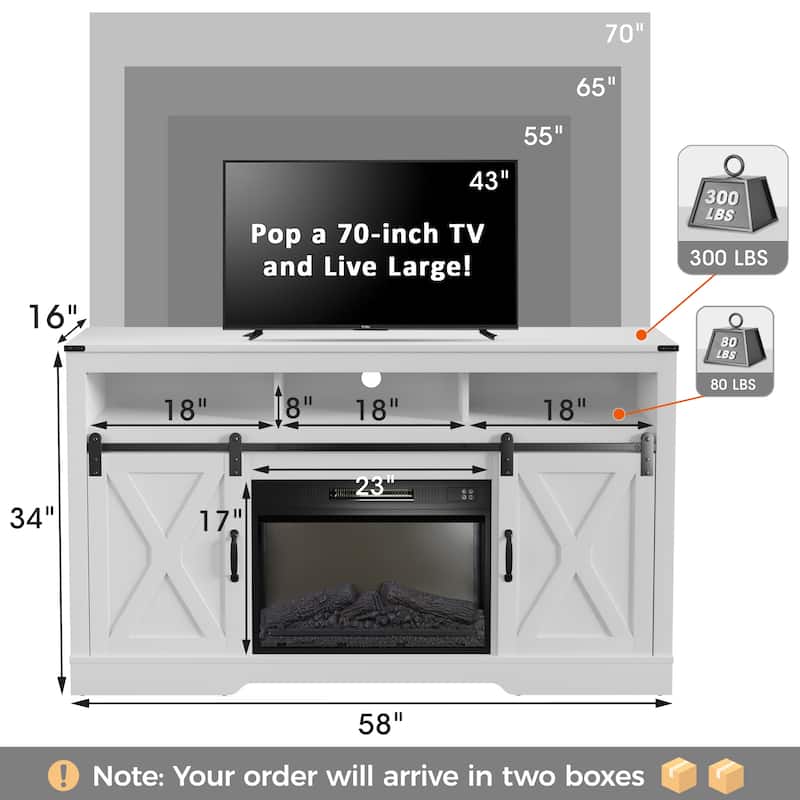 Farmhouse Media Console TV Stand with Fireplace for TVs Up To 70"
