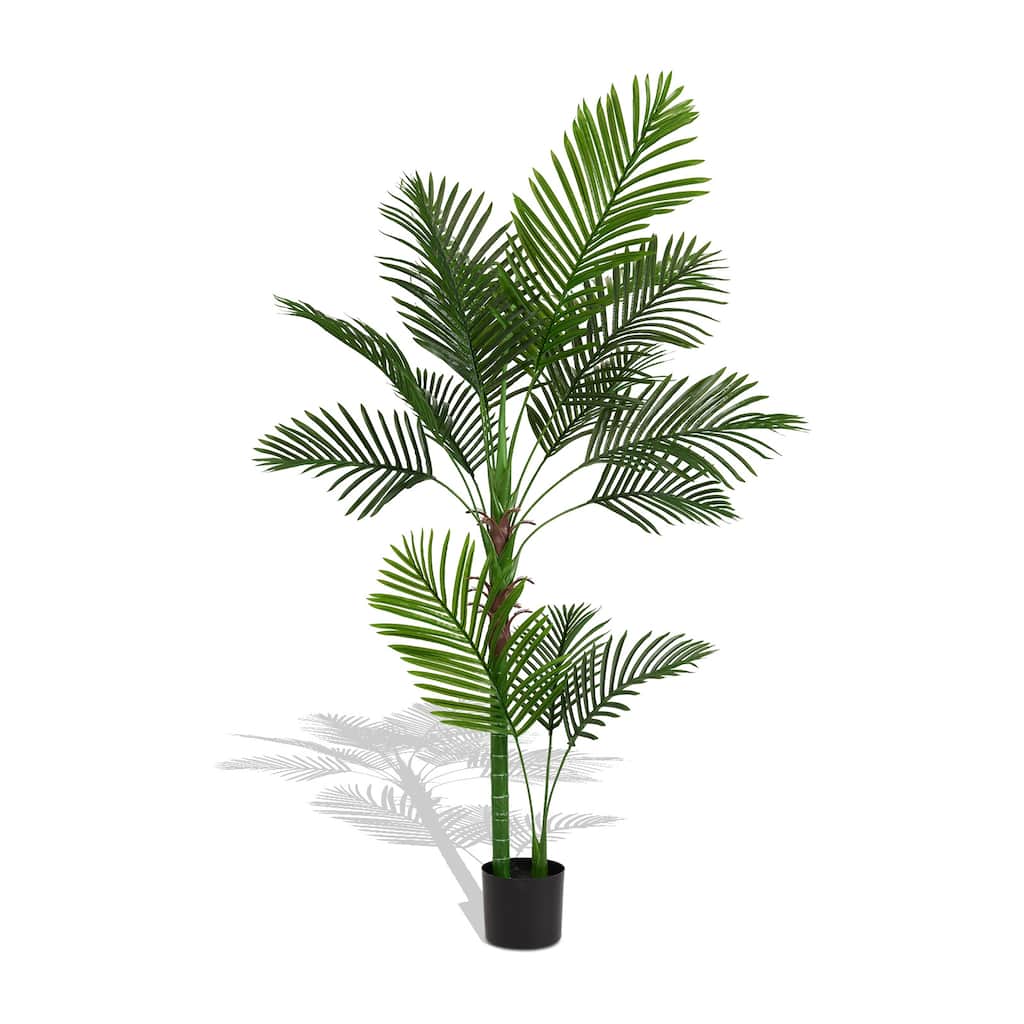 5FT Artificial Palm Tree, Fake Tropical Palm Tree in Pot, Faux Dypsis Lutescens Plant with Realistic Leaves