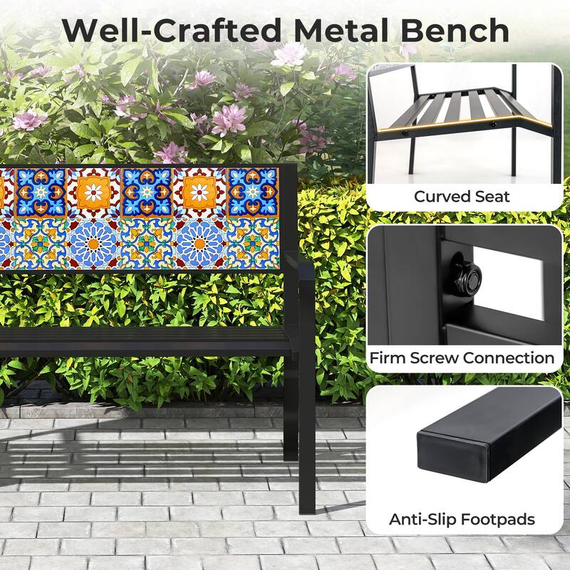 Gymax 50'' Patio Metal Bench Classic Slatted Loveseat for 2-3 People