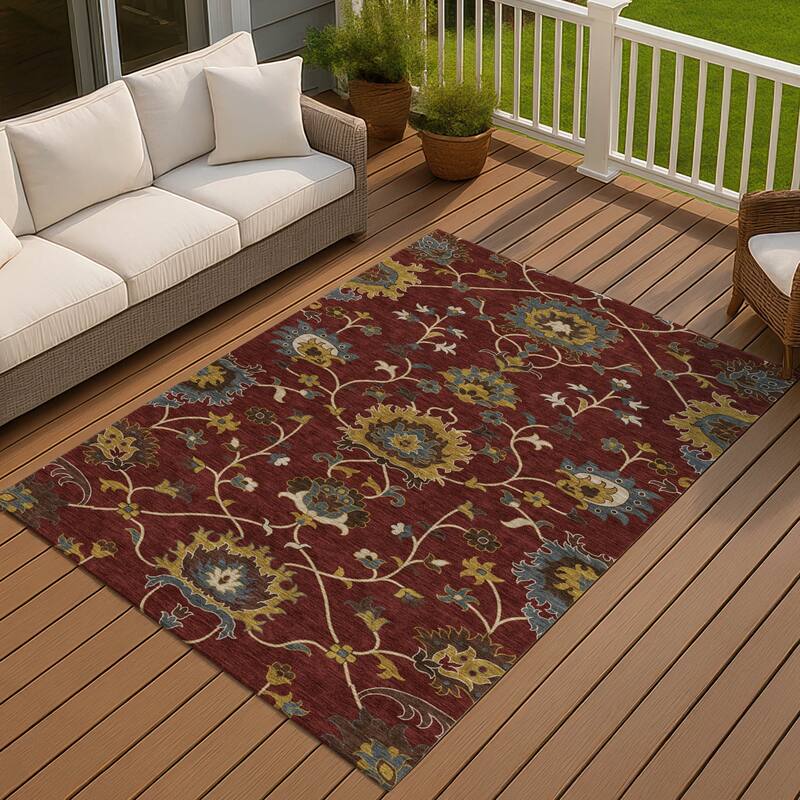 Machine Washable Indoor/ Outdoor Traditional Luna Chantille Rug - Burgundy - 5' x 7'6"