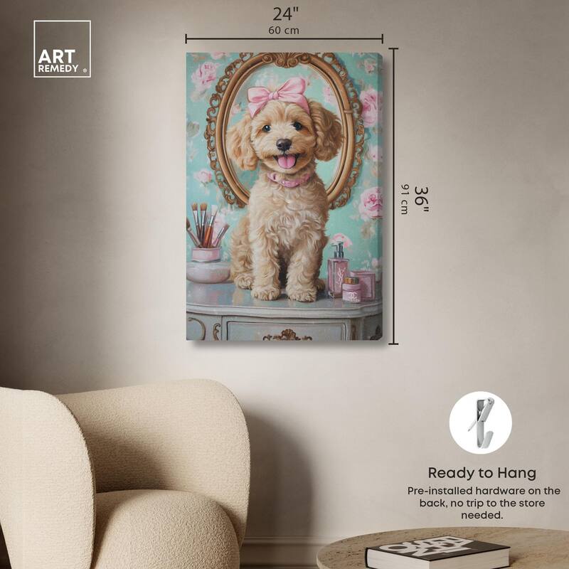 Puppy at the Vanity Canvas by Art Remedy, Gallery Wrapped
