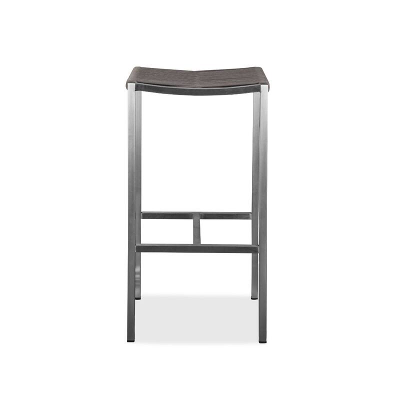 Brown Iron Rectangular Backless Bar Stools Set of 4 with Silver Stainless Steel Frame - 14” x 14” x 28” (D x W x H)